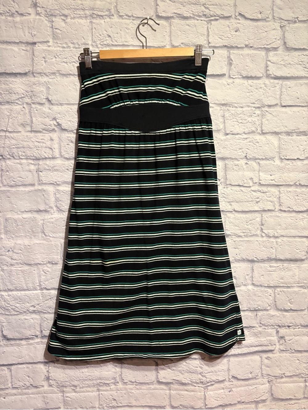 Vintage Y2K Gentle Fawn Striped Strapless Midi Dress Mint & White Stripes Small